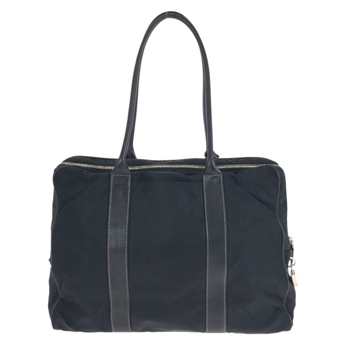 Prada Tessuto Black Silver Nylon Leather Tote Shoulder Bag