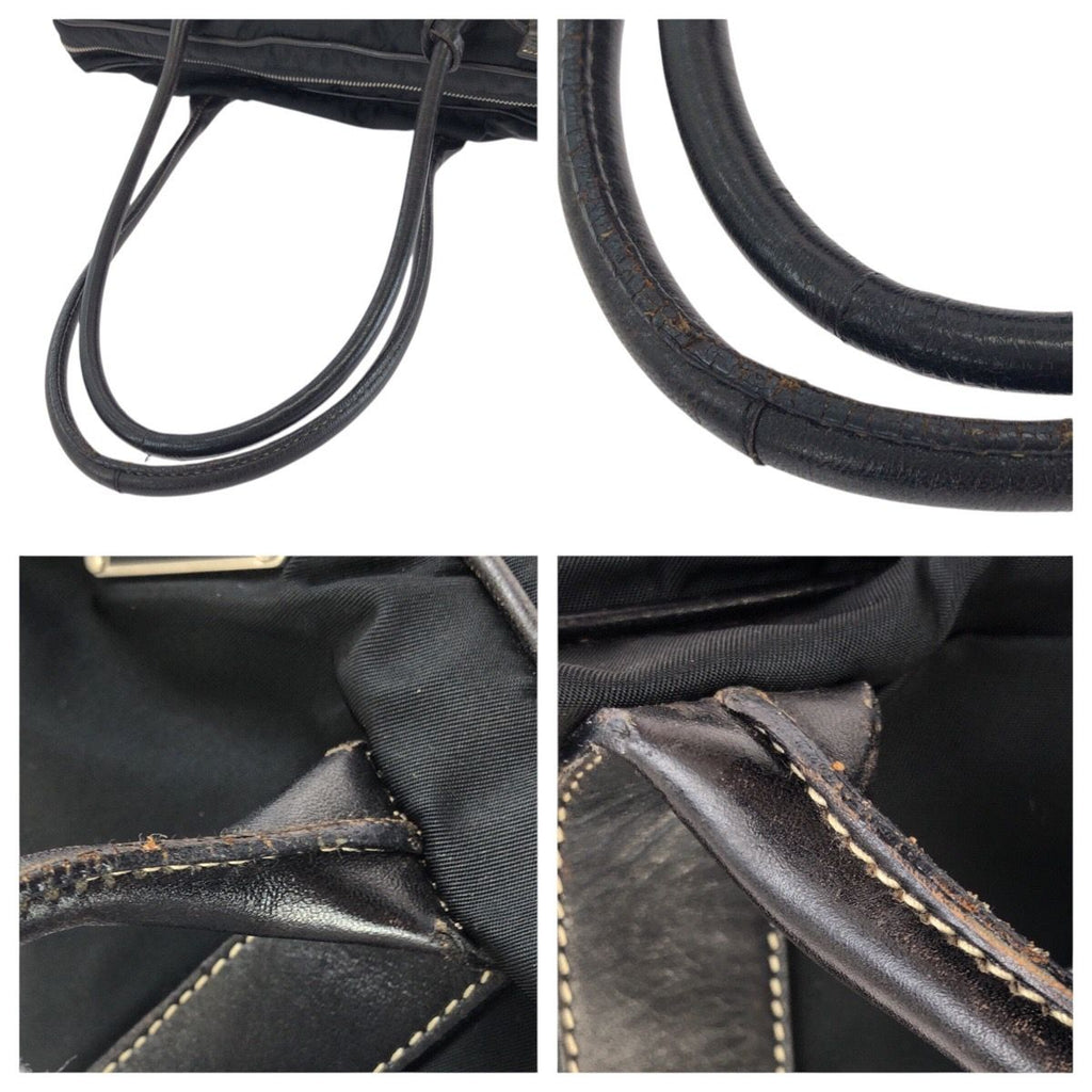 Prada Tessuto Black Silver Nylon Leather Tote Shoulder Bag