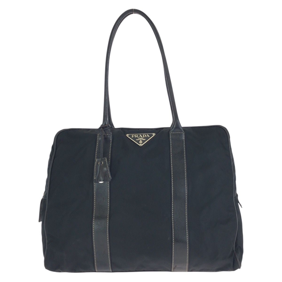 Prada Tessuto Black Silver Nylon Leather Tote Shoulder Bag