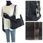Prada Tessuto Black Silver Nylon Leather Tote Shoulder Bag
