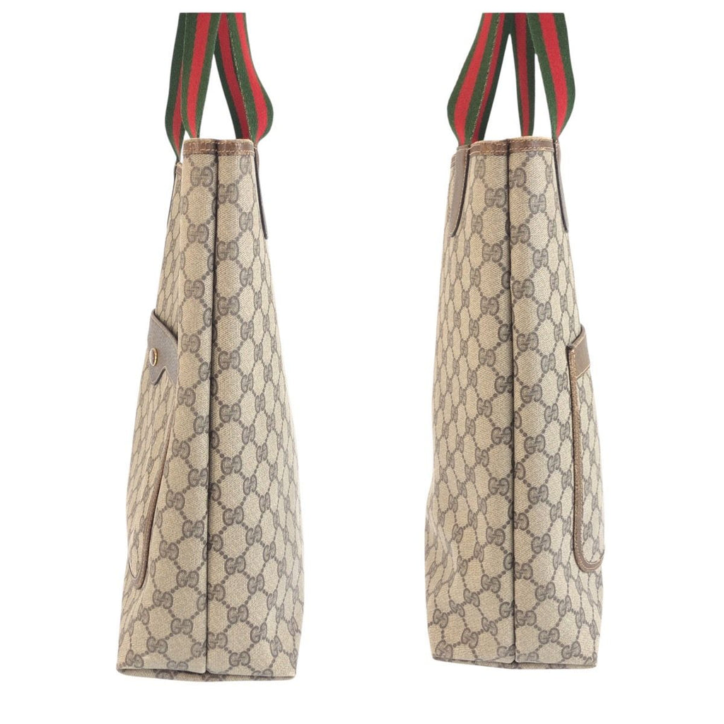 Gucci Sherry Line Beige Brown GG Supreme Canvas Leather 347 02 003 Tote Bag
