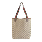 Gucci Sherry Line Beige Brown GG Supreme Canvas Leather 347 02 003 Tote Bag