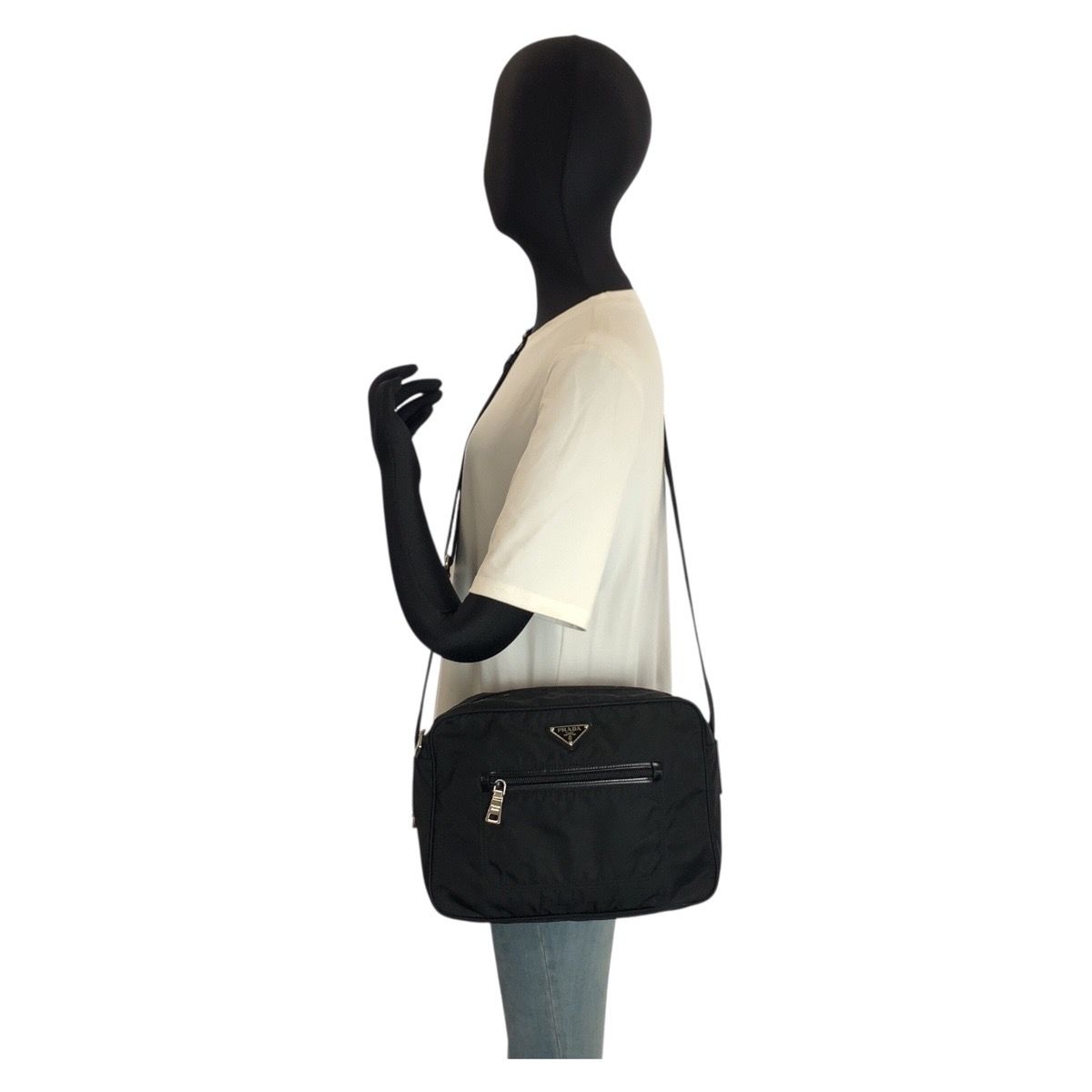 Prada Tessuto Black Silver Nylon Shoulder Bag Pochette