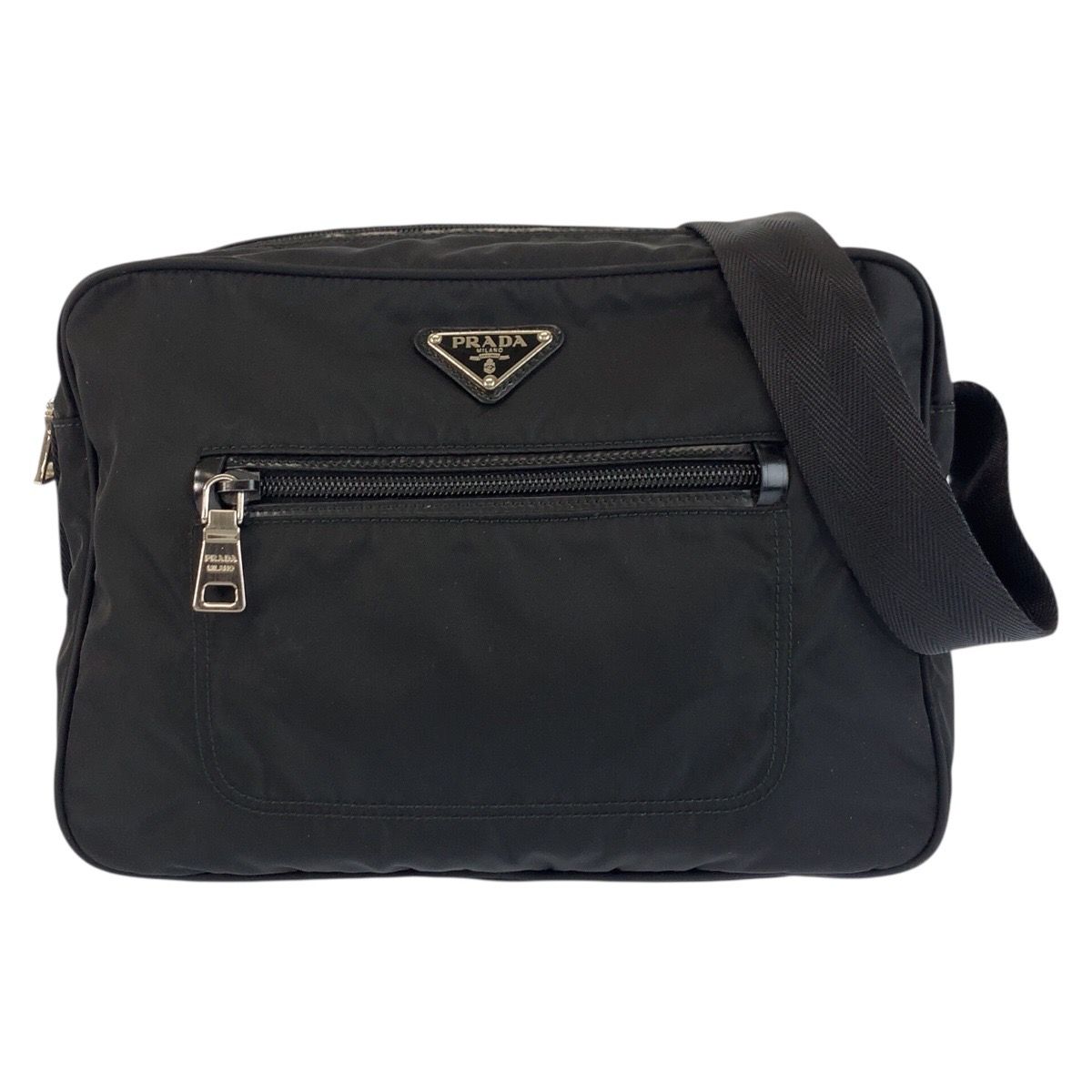 Prada Tessuto Black Silver Nylon Shoulder Bag Pochette