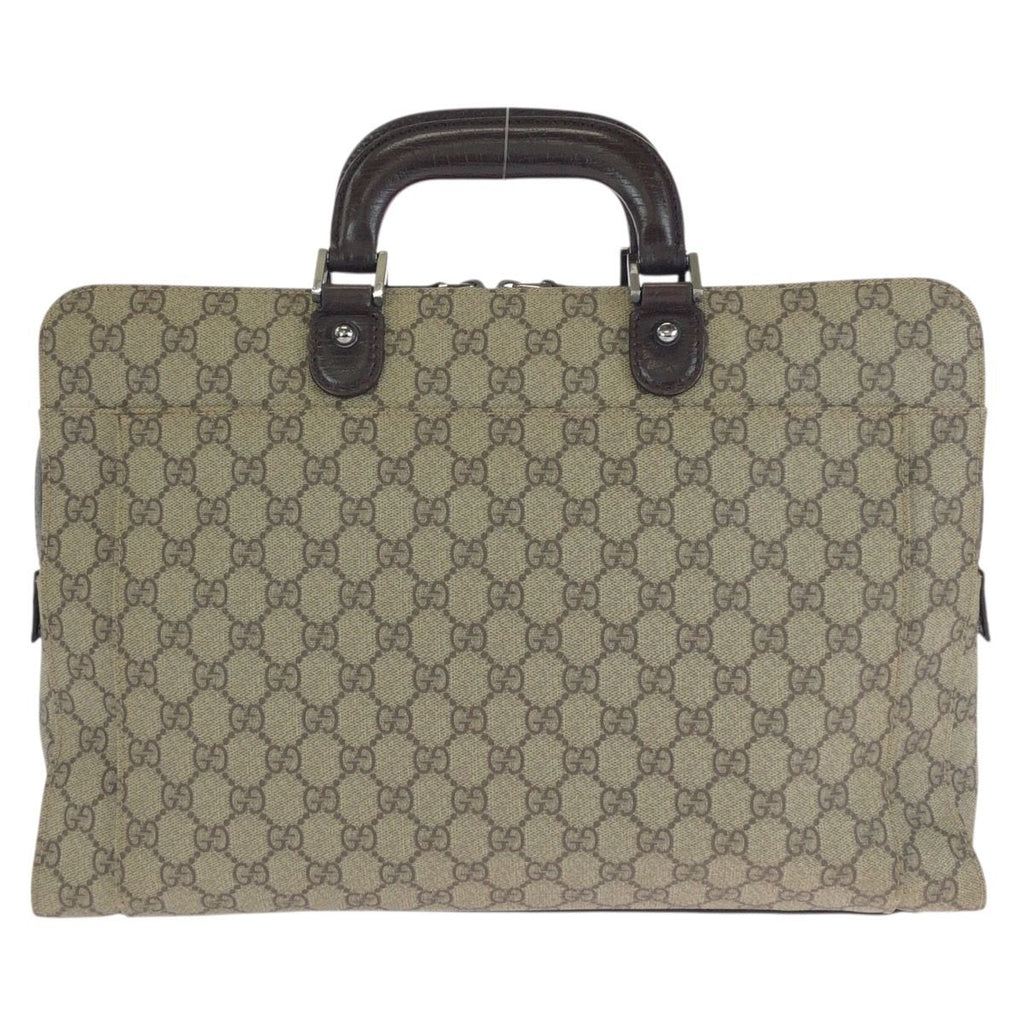 Gucci Beige Dark Brown GG Supreme Canvas Leather Business Briefcase