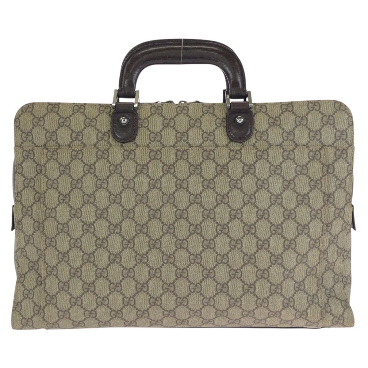 Gucci Beige Dark Brown GG Supreme Canvas Leather Business Briefcase