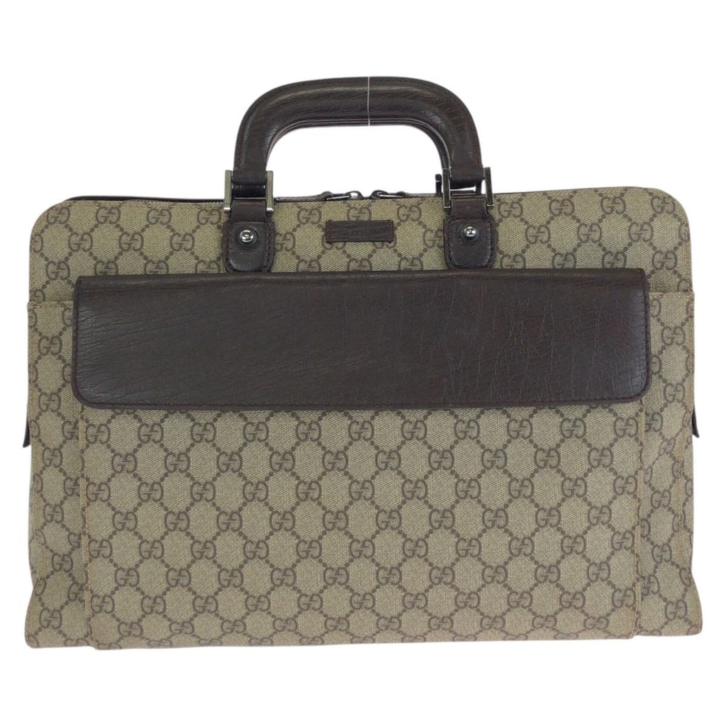 Gucci Beige Dark Brown GG Supreme Canvas Leather Business Briefcase