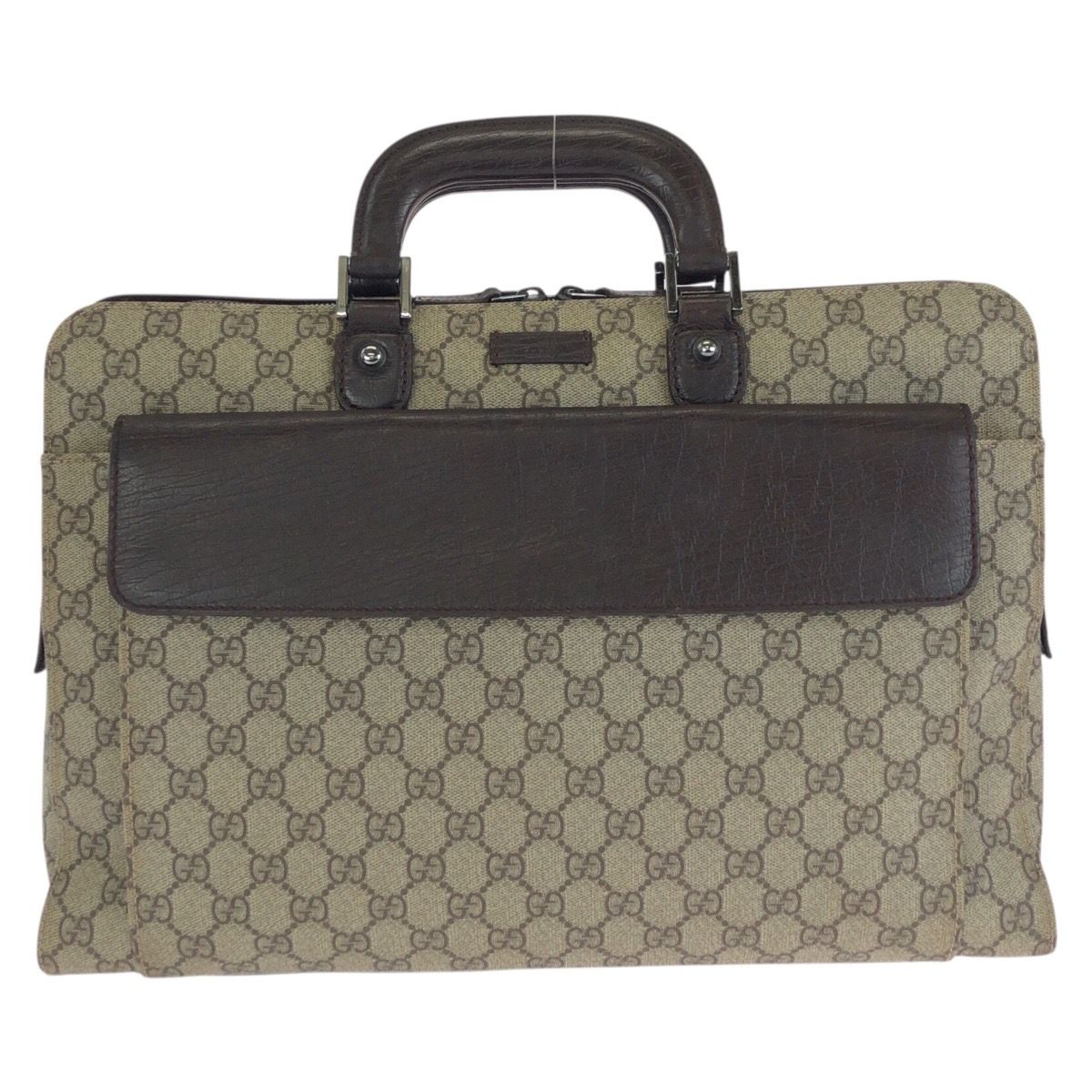 Gucci Beige Dark Brown GG Supreme Canvas Leather Business Briefcase