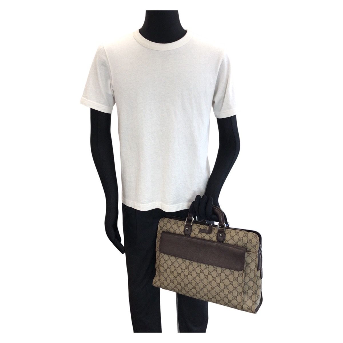 Gucci Beige Dark Brown GG Supreme Canvas Leather Business Briefcase