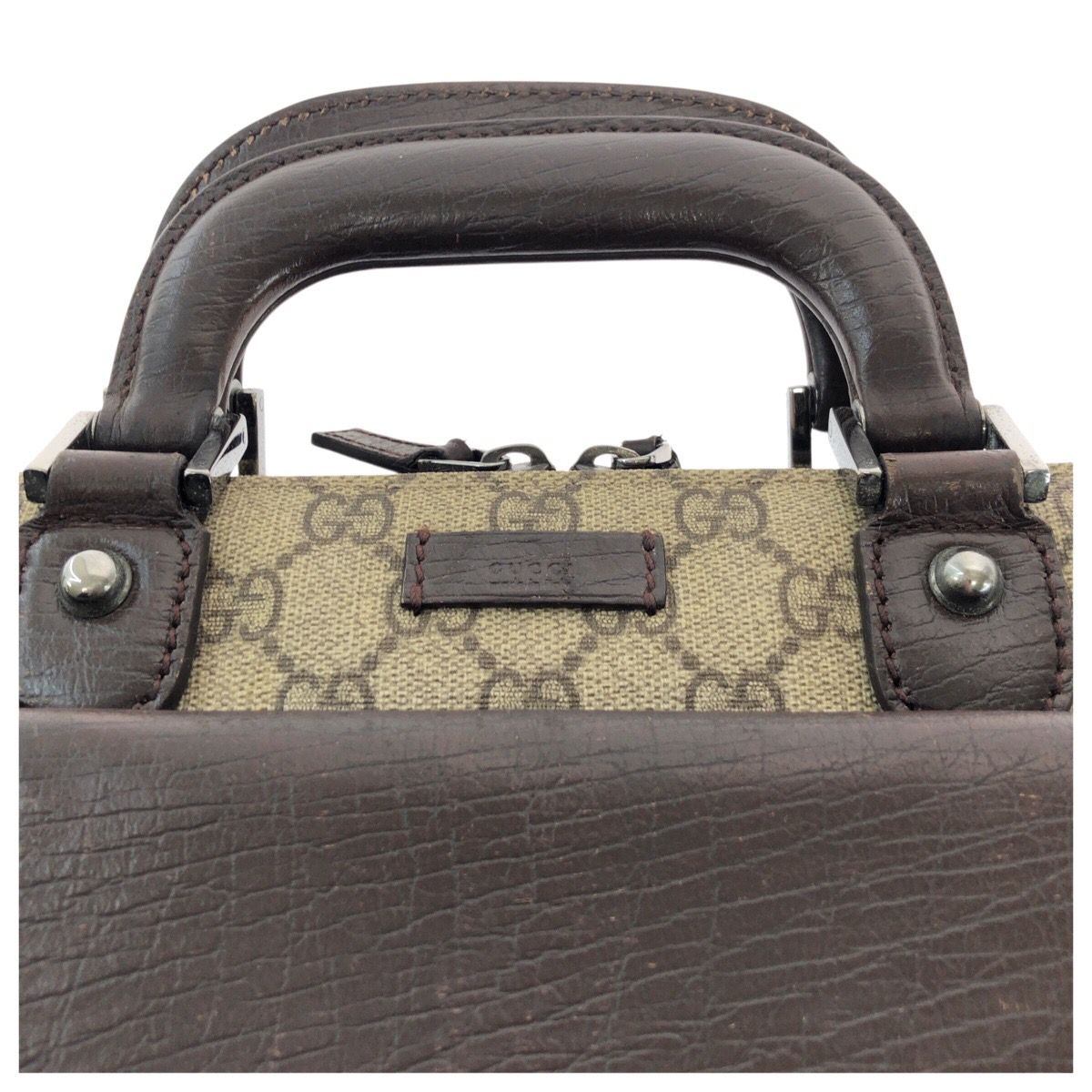Gucci Beige Dark Brown GG Supreme Canvas Leather Business Briefcase
