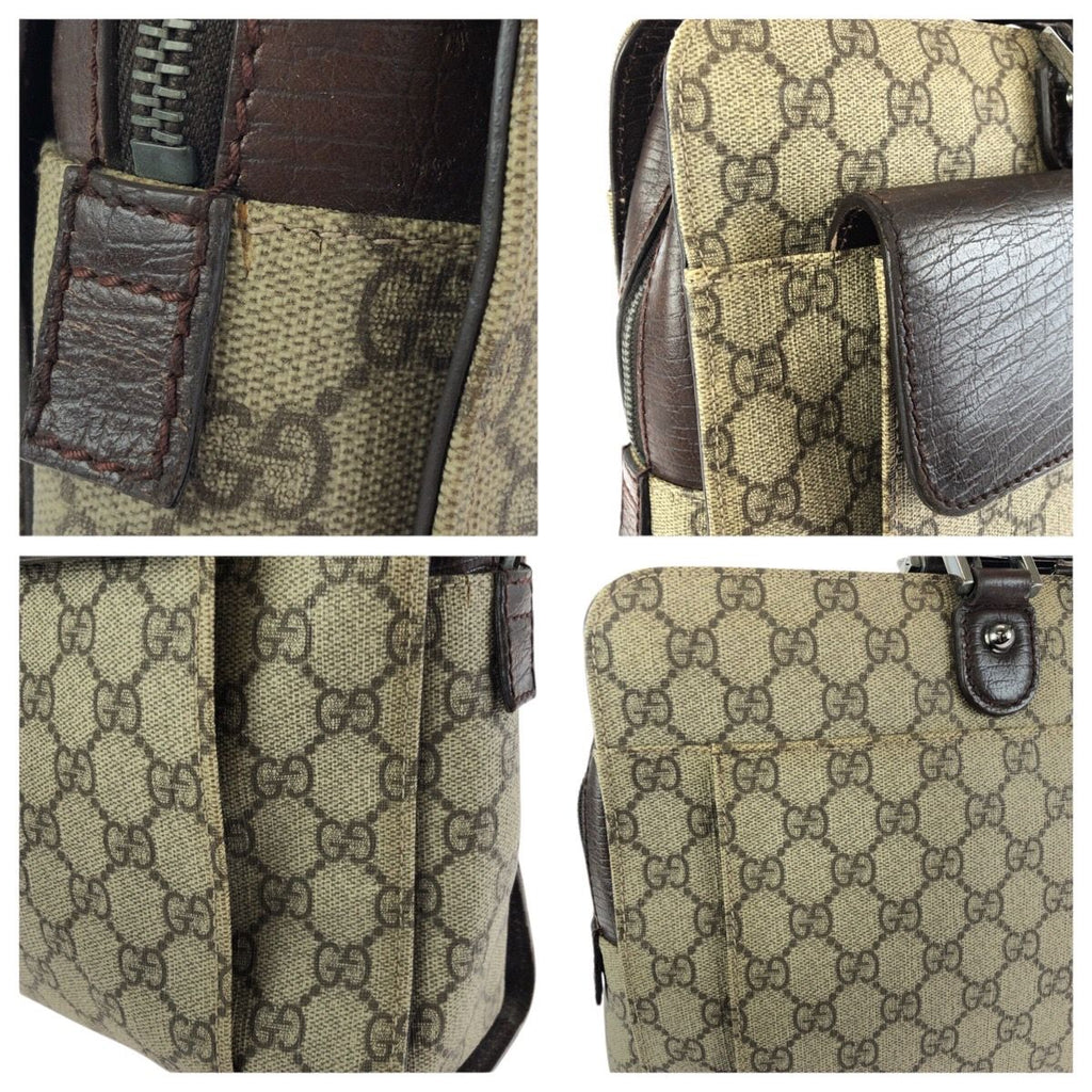 Gucci Beige Dark Brown GG Supreme Canvas Leather Business Briefcase