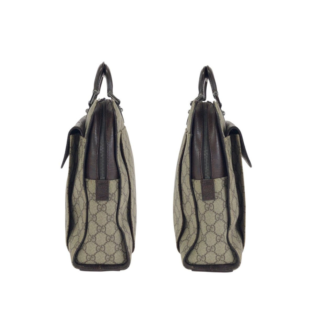 Gucci Beige Dark Brown GG Supreme Canvas Leather Business Briefcase