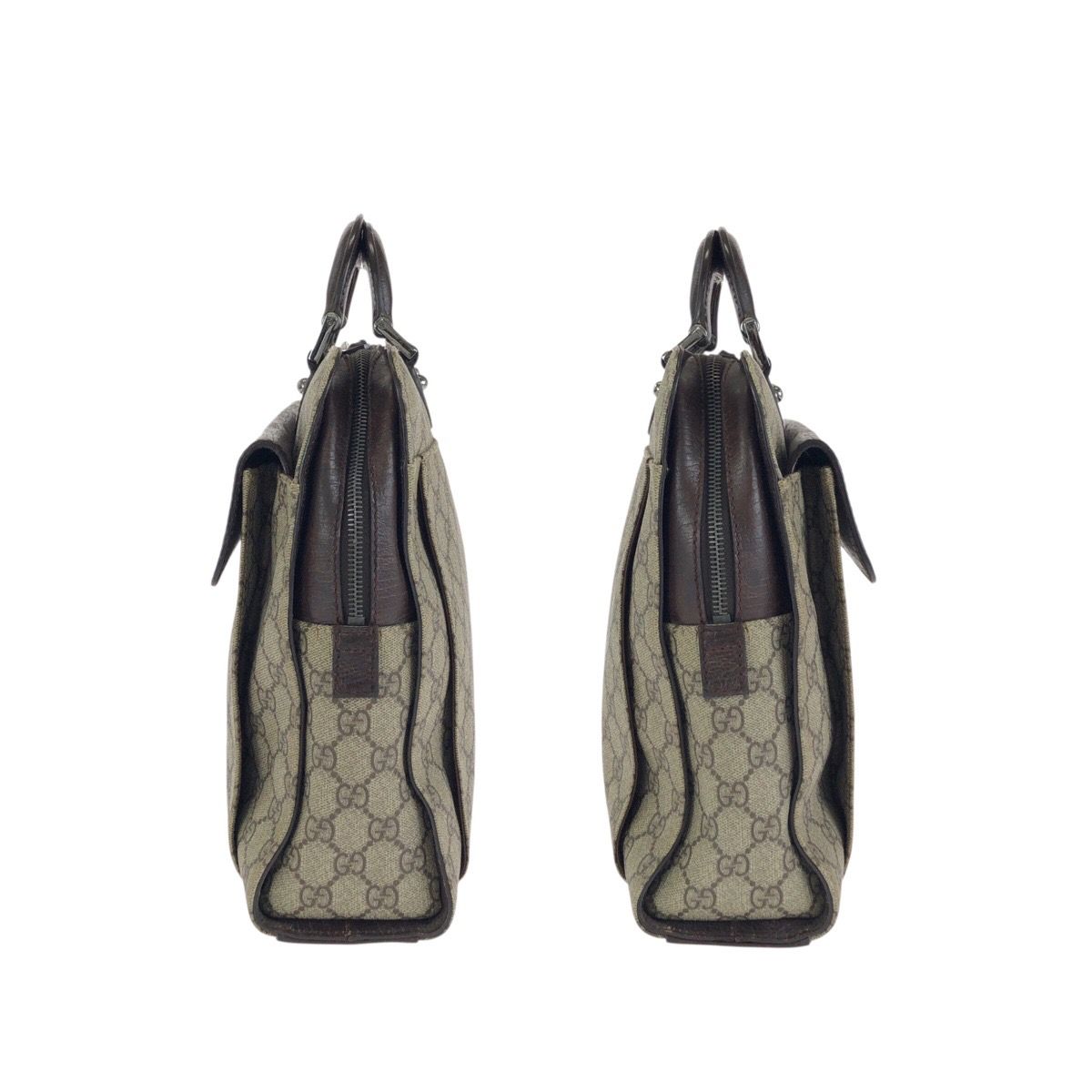 Gucci Beige Dark Brown GG Supreme Canvas Leather Business Briefcase