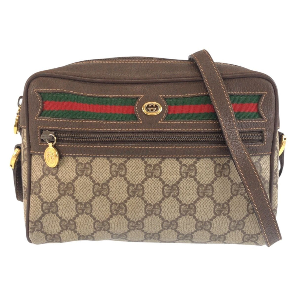 Gucci Sherry Line Brown Beige GG Supreme Canvas Leather Shoulder Bag Pochette