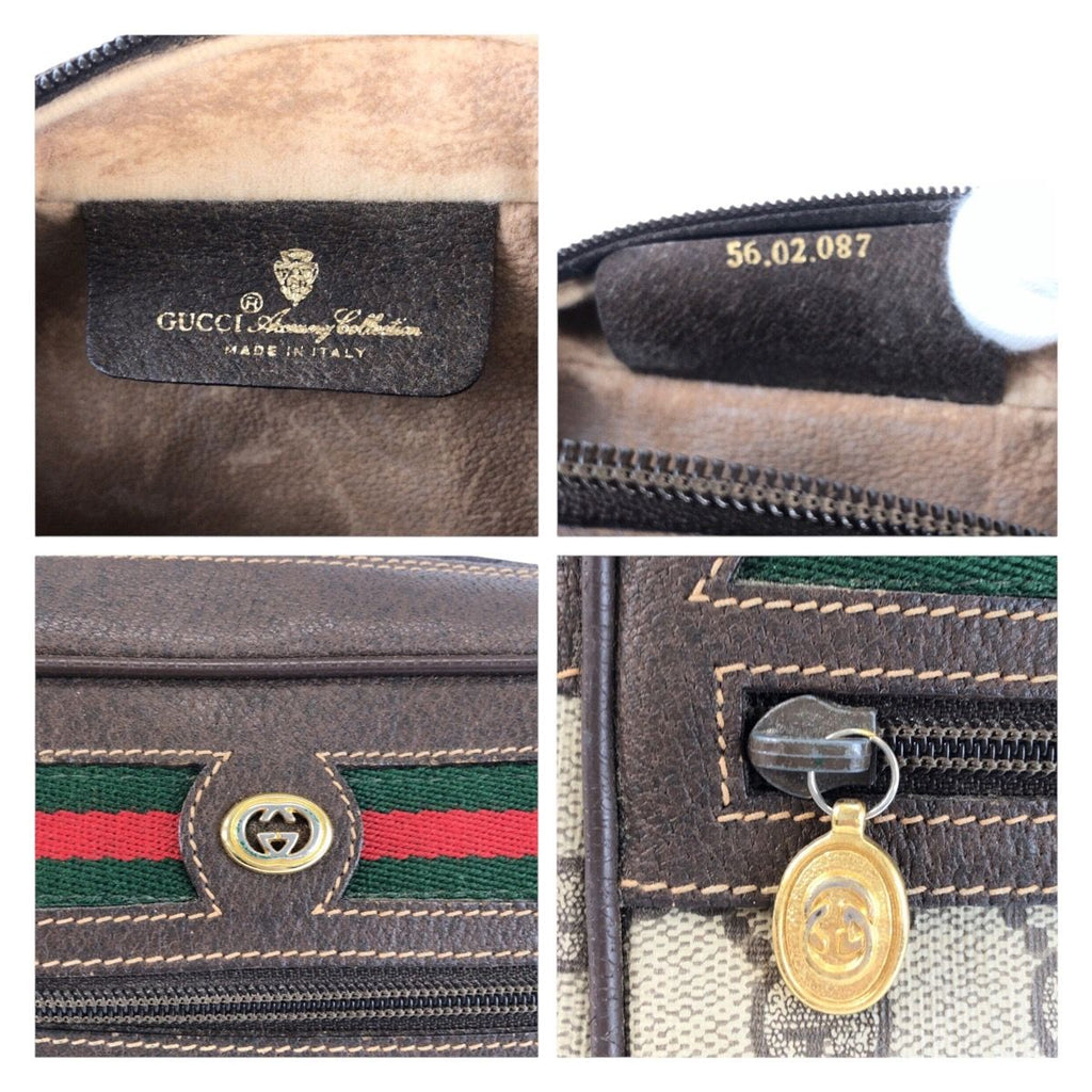 Gucci Sherry Line Brown Beige GG Supreme Canvas Leather Shoulder Bag Pochette