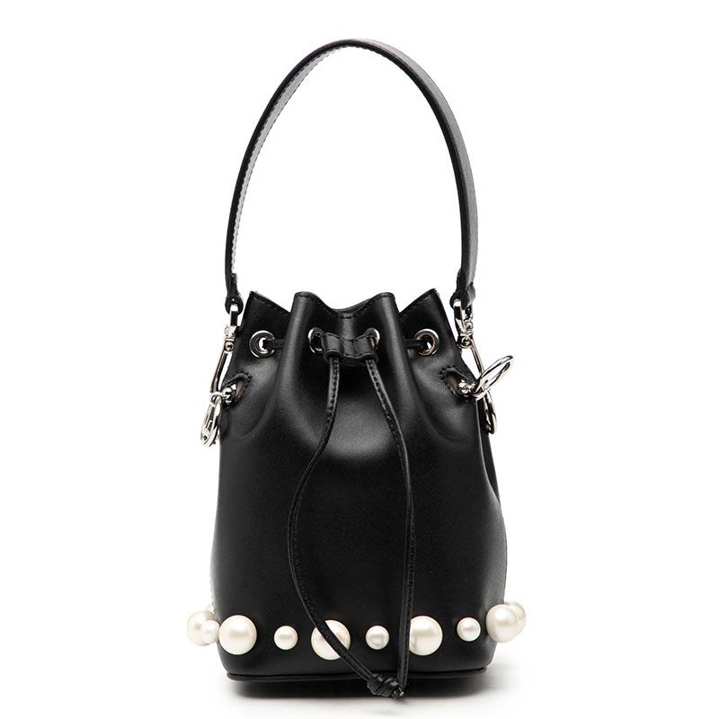 Fendi Mini Montresor Handbag Black Leather Faux Pearl