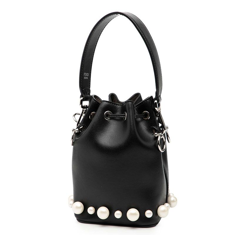 Fendi Mini Montresor Handbag Black Leather Faux Pearl