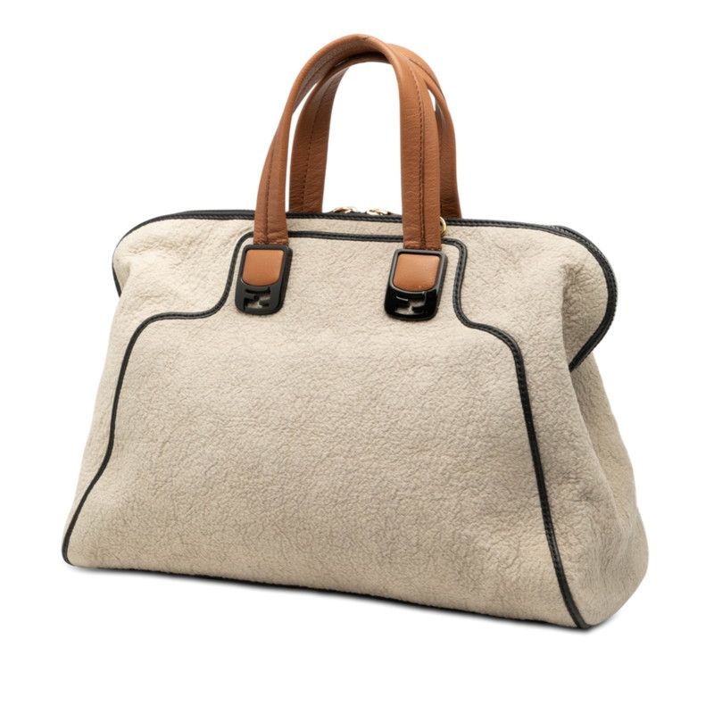 Fendi Chameleon Handbag Beige Pile Leather
