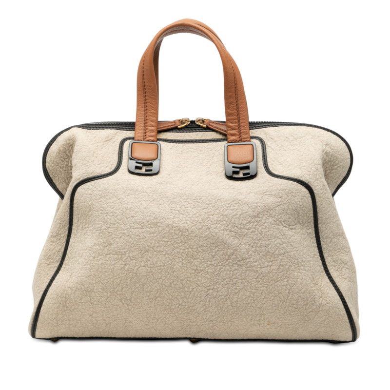 Fendi Chameleon Handbag Beige Pile Leather