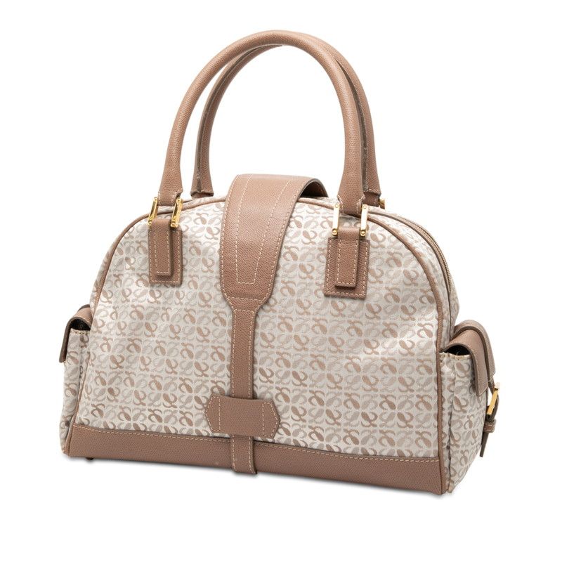 Loewe Repeat Anagram Handbag Pink Beige White Canvas Leather