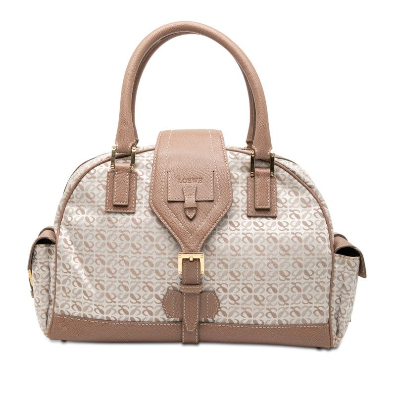 Loewe Repeat Anagram Handbag Pink Beige White Canvas Leather