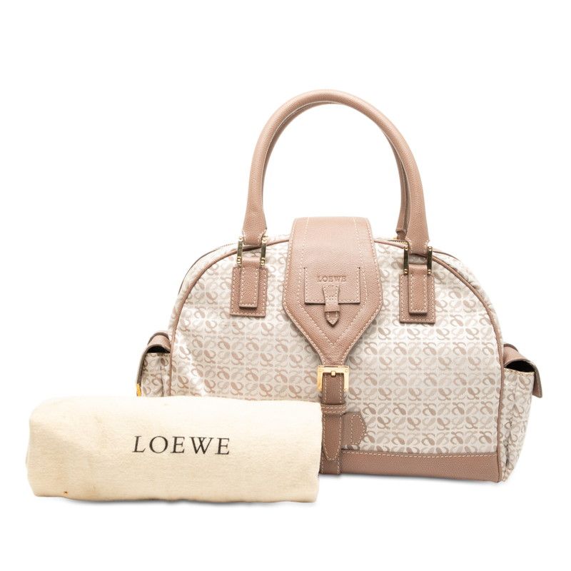 Loewe Repeat Anagram Handbag Pink Beige White Canvas Leather