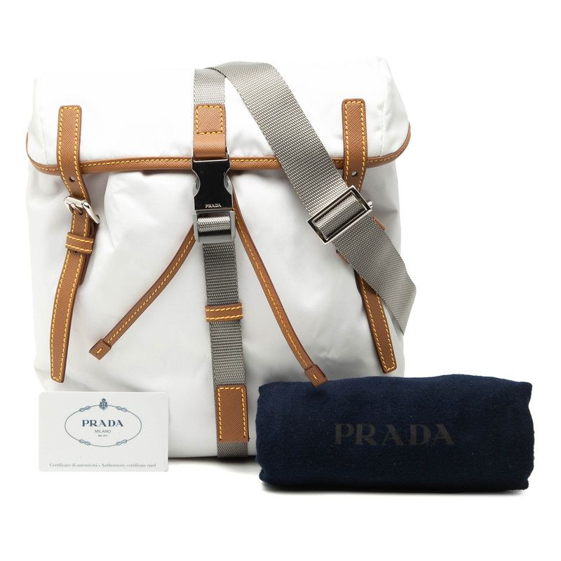 Prada Tessuto Shoulder Bag White Nylon Leather