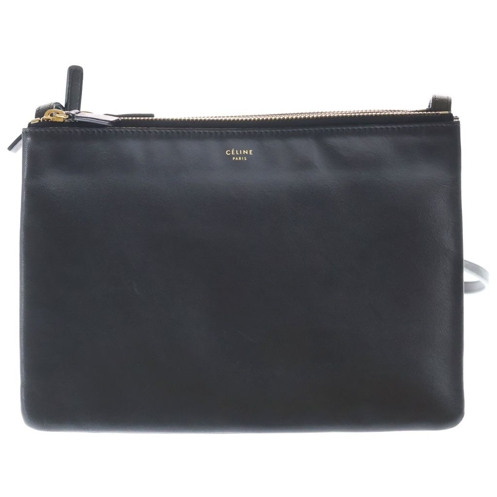 Celine Trio Mini Shoulder Bag Black Leather Gold