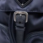 Prada Tessuto Nylon Logo Triangle Plate Backpack Navy Silver