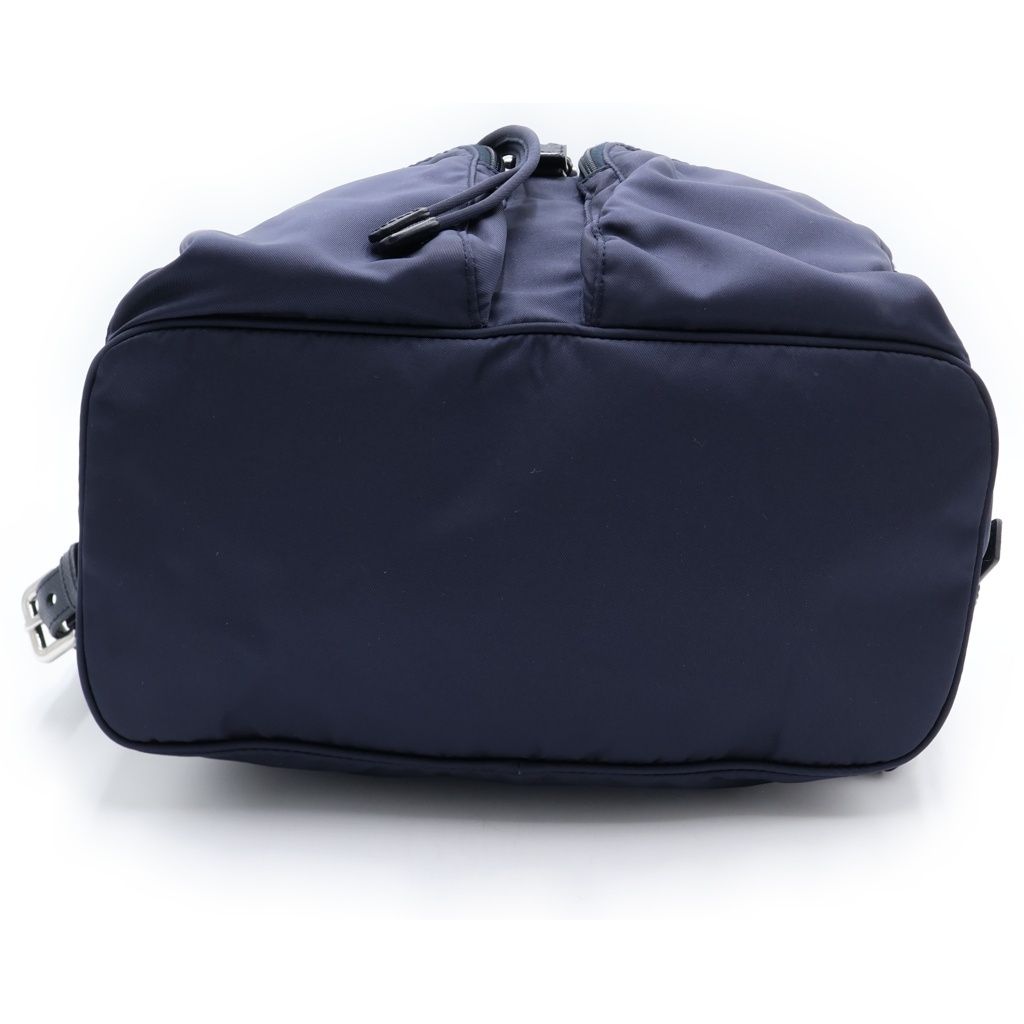 Prada Tessuto Nylon Logo Triangle Plate Backpack Navy Silver