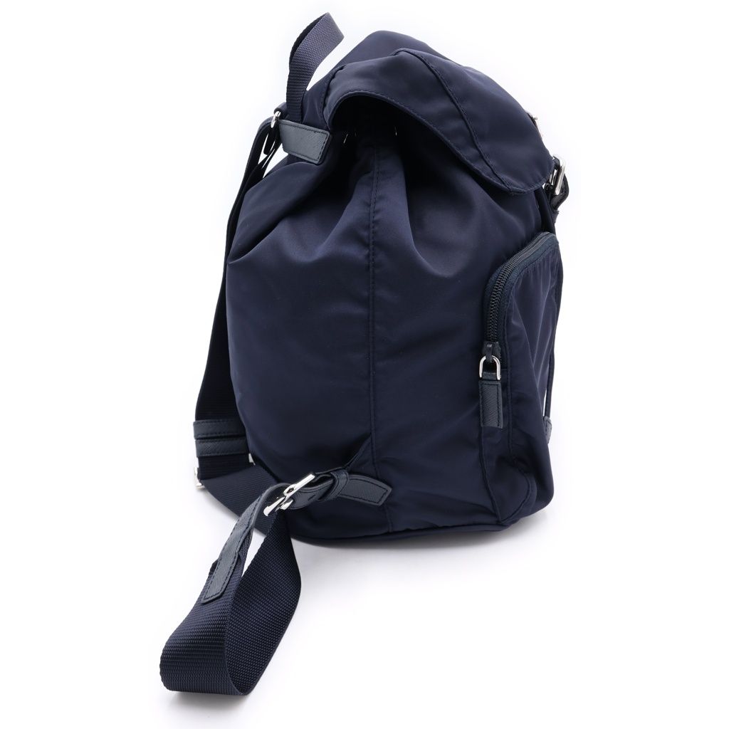 Prada Tessuto Nylon Logo Triangle Plate Backpack Navy Silver