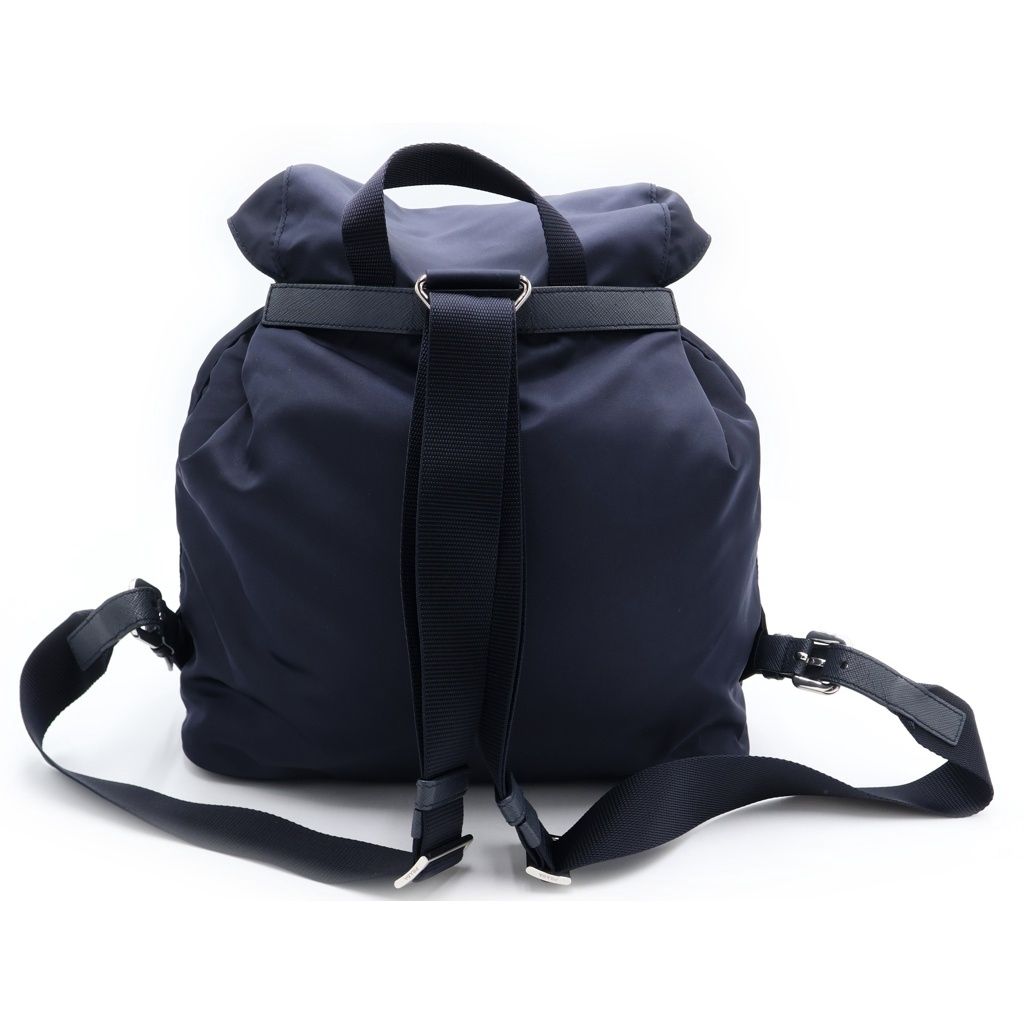 Prada Tessuto Nylon Logo Triangle Plate Backpack Navy Silver