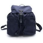 Prada Tessuto Nylon Logo Triangle Plate Backpack Navy Silver