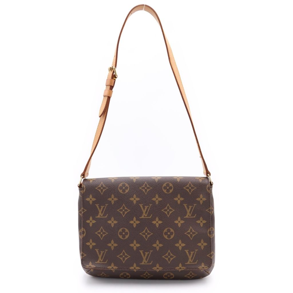 Louis Vuitton Monogram Musette Tango Shoulder Bag Brown Leather Gold
