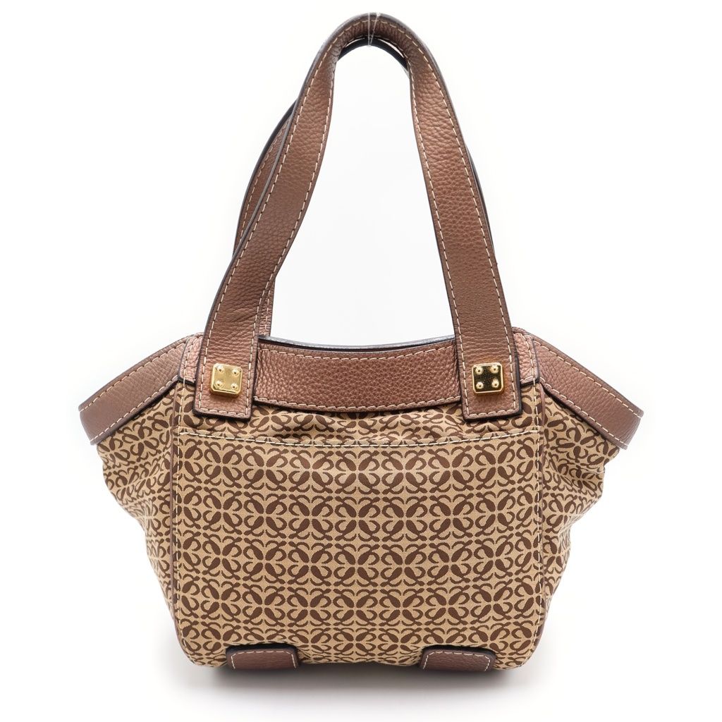 Loewe New Line Tote Bag Brown Beige Leather Canvas Gold