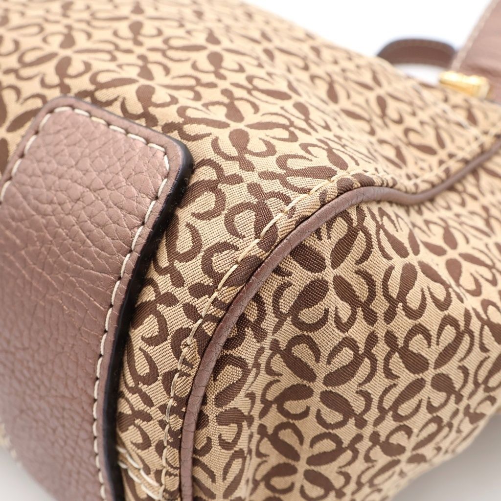 Loewe New Line Tote Bag Brown Beige Leather Canvas Gold