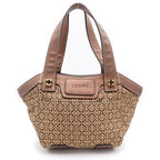 Loewe New Line Tote Bag Brown Beige Leather Canvas Gold