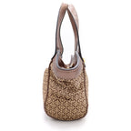 Loewe New Line Tote Bag Brown Beige Leather Canvas Gold