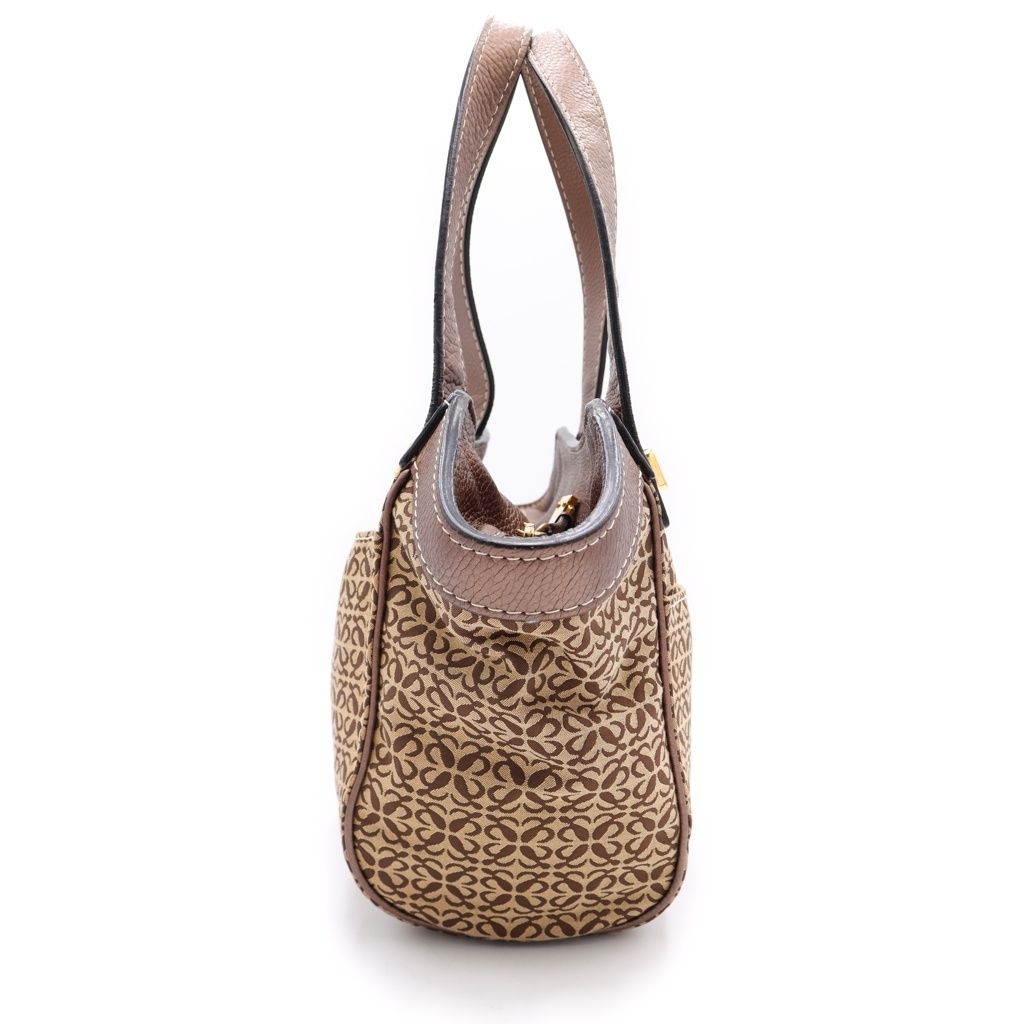 Loewe New Line Tote Bag Brown Beige Leather Canvas Gold