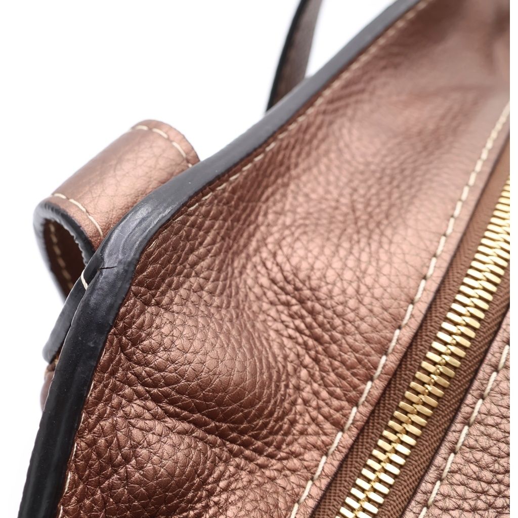Loewe New Line Tote Bag Brown Beige Leather Canvas Gold