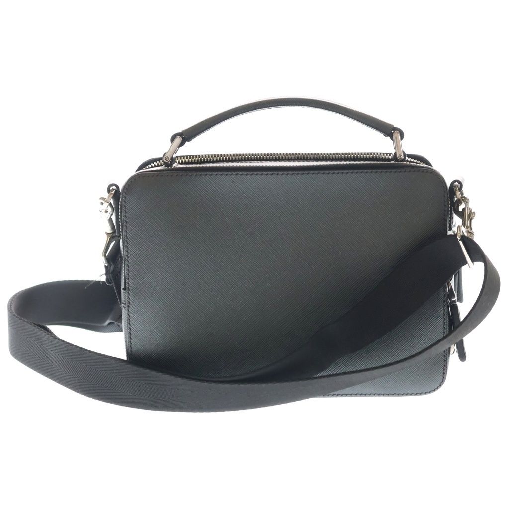 Prada Saffiano 2-Way Shoulder Bag Dark Gray Leather Silver