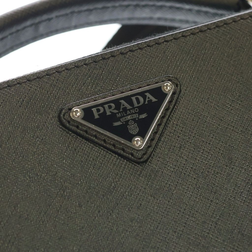 Prada Saffiano 2-Way Shoulder Bag Dark Gray Leather Silver