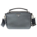 Prada Saffiano 2-Way Shoulder Bag Dark Gray Leather Silver