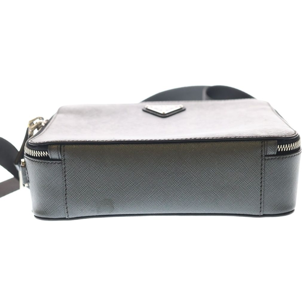 Prada Saffiano 2-Way Shoulder Bag Dark Gray Leather Silver