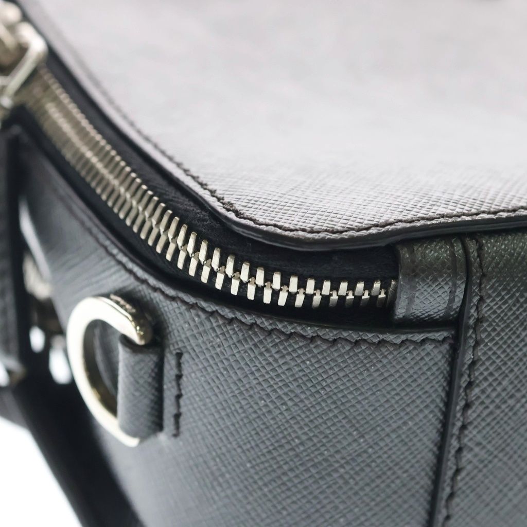 Prada Saffiano 2-Way Shoulder Bag Dark Gray Leather Silver