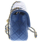 Chanel Mini Quilted CC Logo Cocobol Chain Shoulder Bag Gold Lambskin Blue