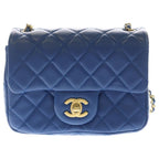 Chanel Mini Quilted CC Logo Cocobol Chain Shoulder Bag Gold Lambskin Blue