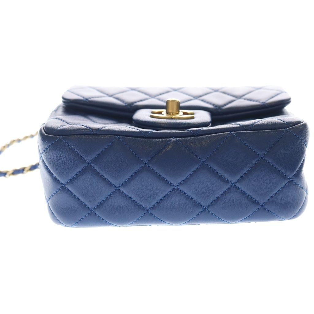 Chanel Mini Quilted CC Logo Cocobol Chain Shoulder Bag Gold Lambskin Blue