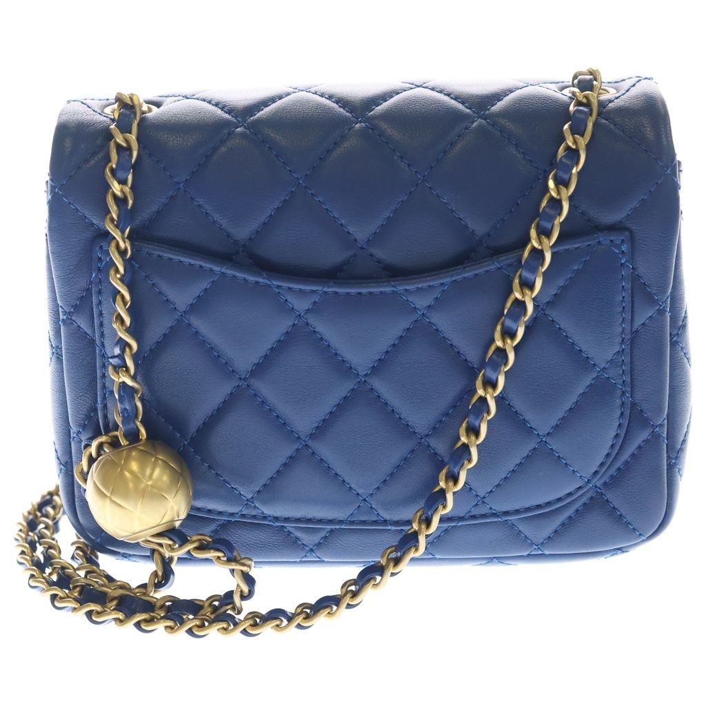 Chanel Mini Quilted CC Logo Cocobol Chain Shoulder Bag Gold Lambskin Blue