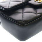 Chanel Mini Quilted CC Logo Heart Charm Chain Shoulder Bag Gold Lambskin Black